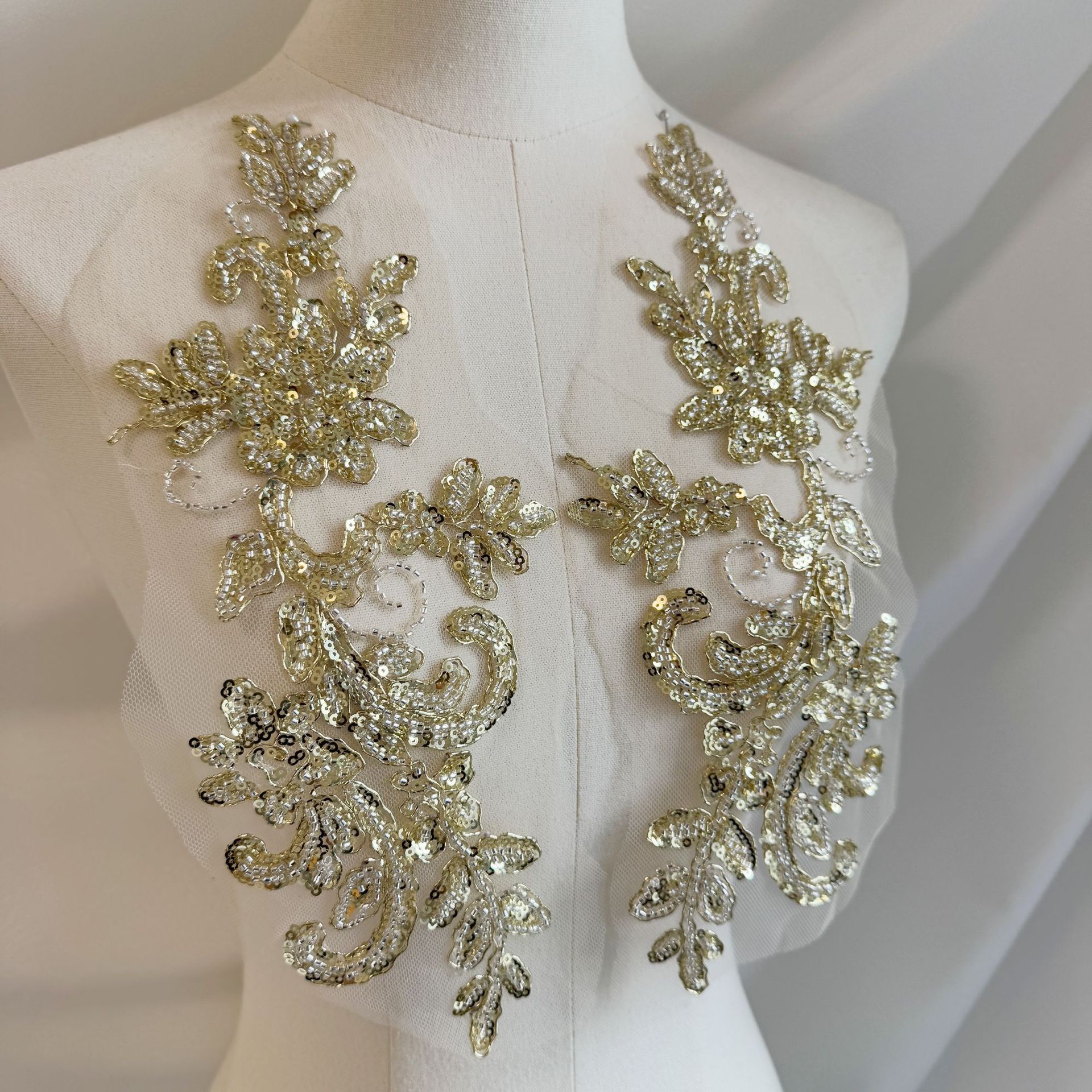 Embroidery Gold - Champagne gold beaded flower sequin embroidery