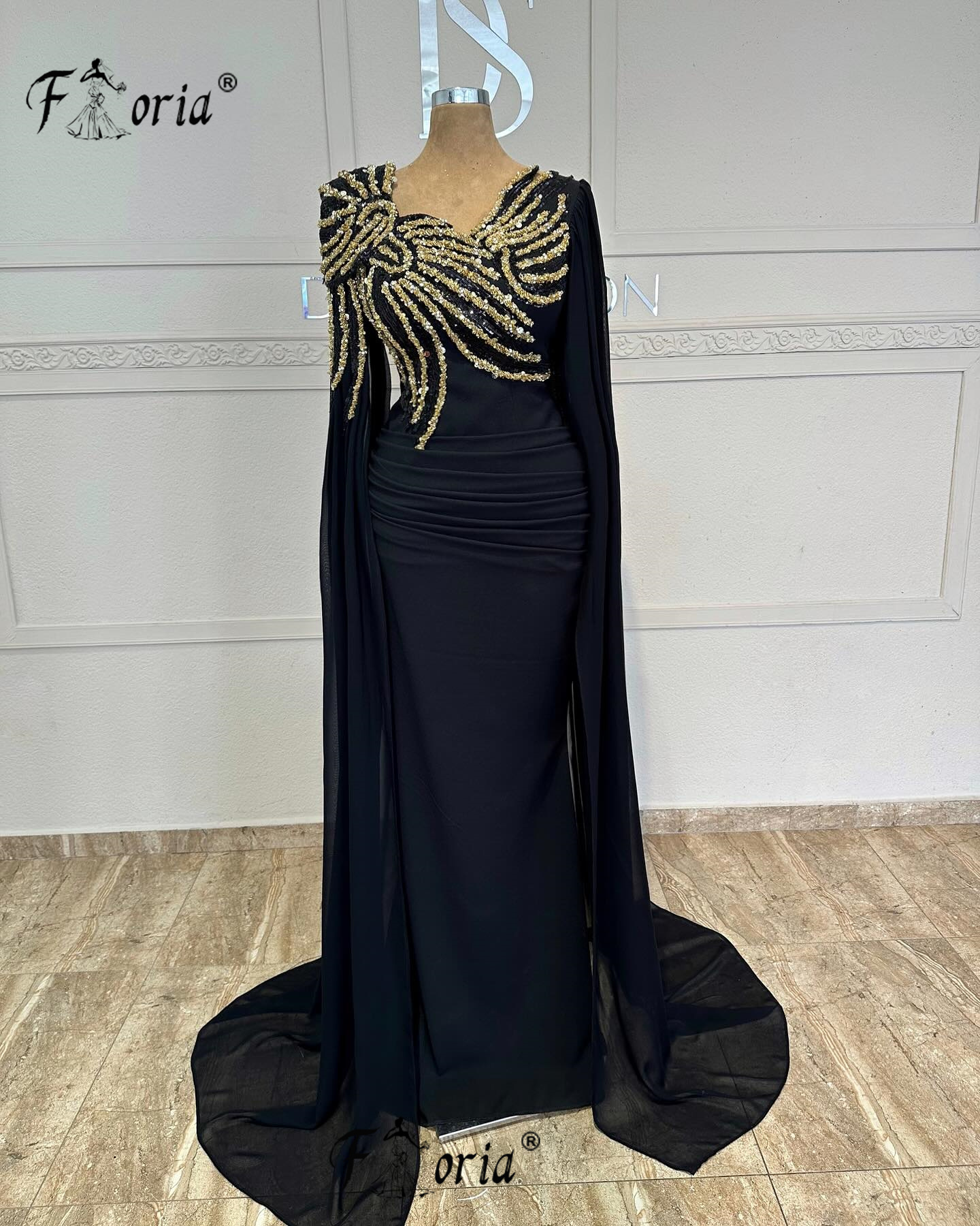 Embroidery Gold - Dubai Woman Black Mermaid Formal Dress