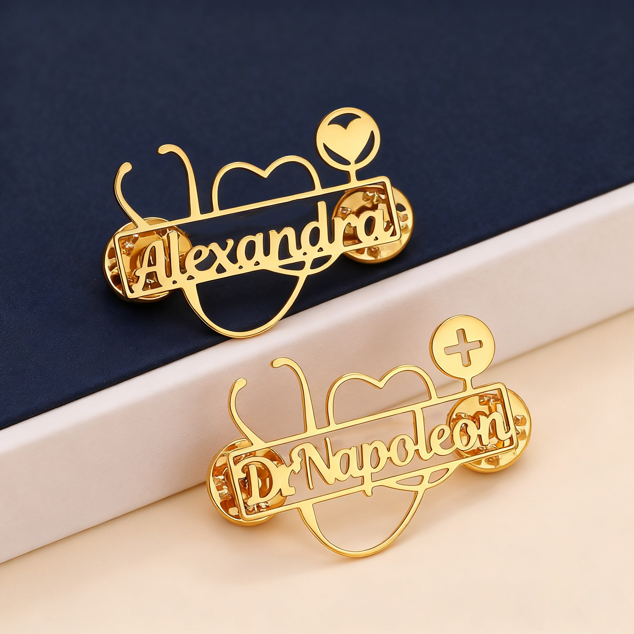 Embroidery Names - Custom Stethoscope Brooch Personalized Heart Cross