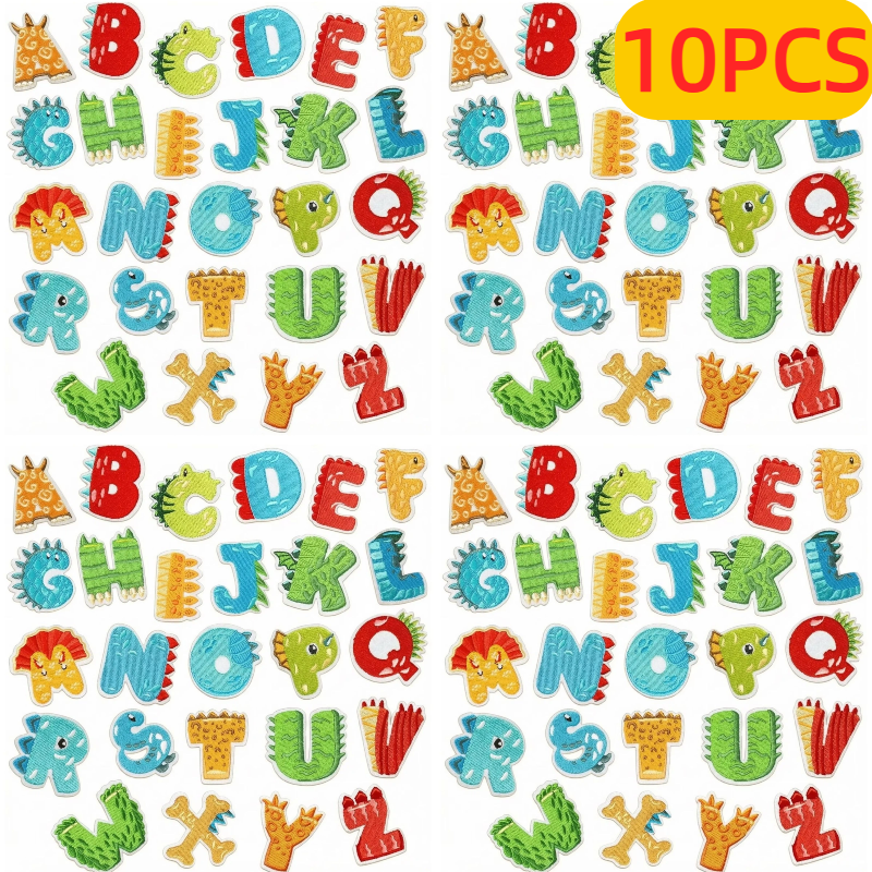 Embroidery Alphabet Designs - 10PCS Wholesale Colorful English Letters Dinosaur