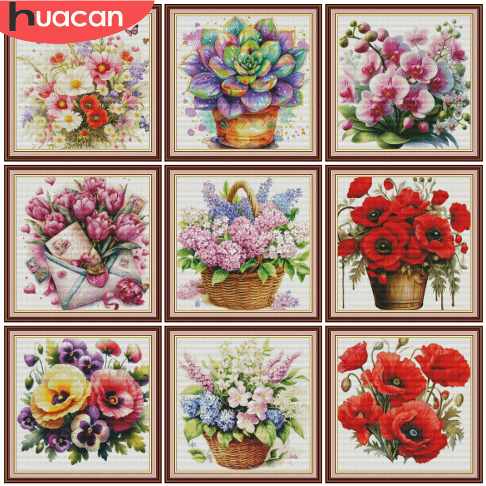Embroidery Rose Stitch - HUACAN Cross Stitch Flower Rose Poppy