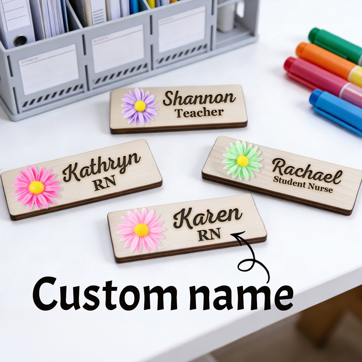 Embroidery Names - Personalized 3D Chrysanthemum Wooden Name Tag