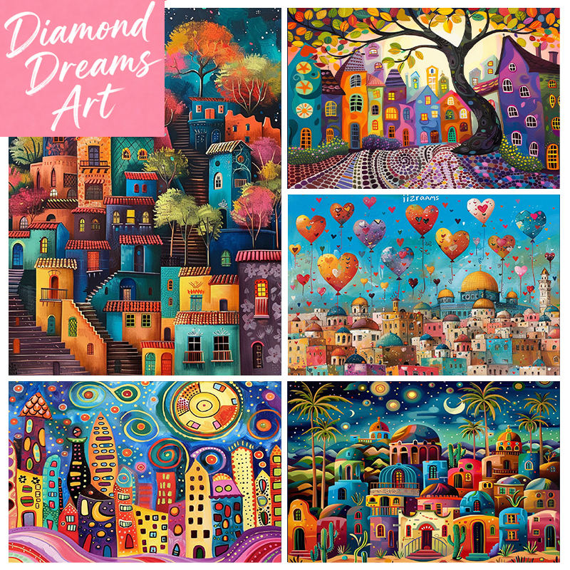 Embroidery Wall Art - Frameless,Night View 5D Diamond Painting City