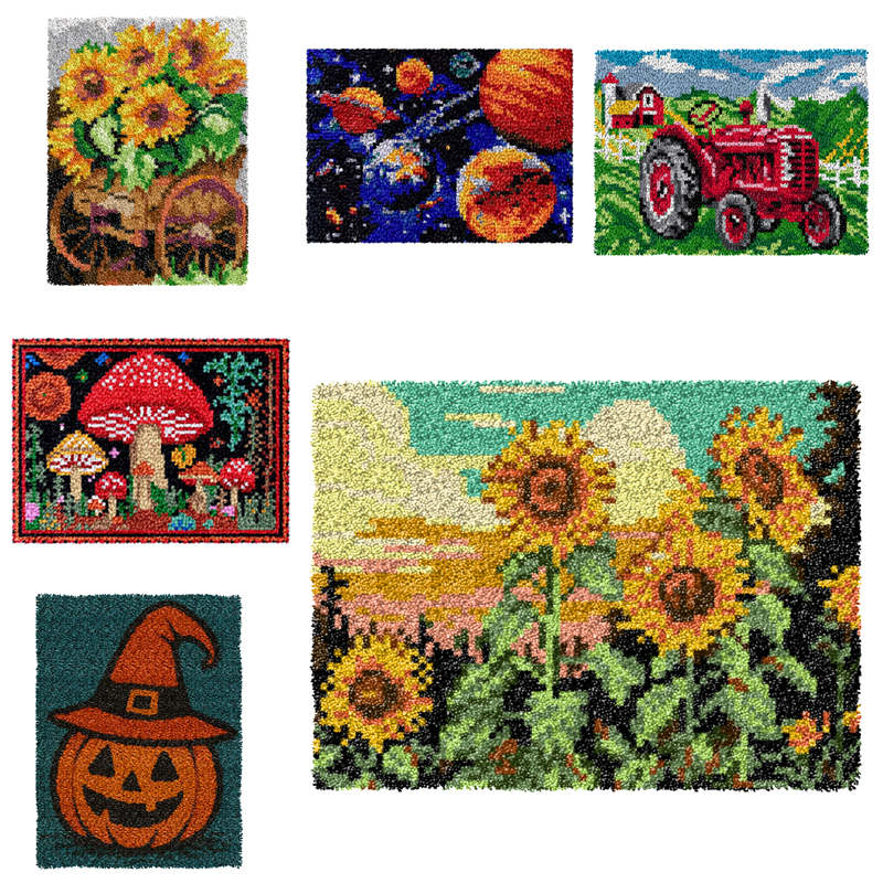 Printed Embroidery Kit - landscape Animal Latch Hook Pillow Smyrna