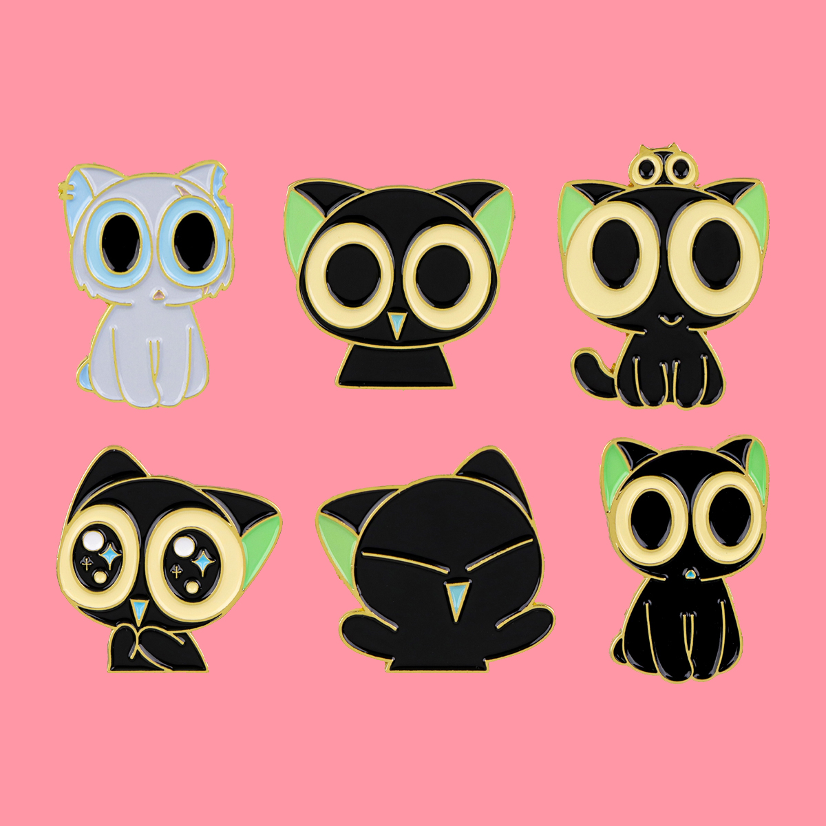 Embroidery Wallpaper - Cute Anime Black Cats Enamel Pins