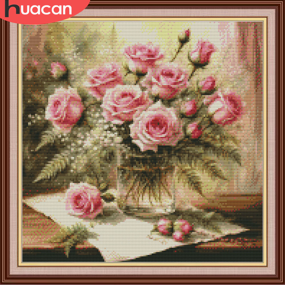 Embroidery Rose Stitch - HUACAN Cross Stitch Kits Rose Flower