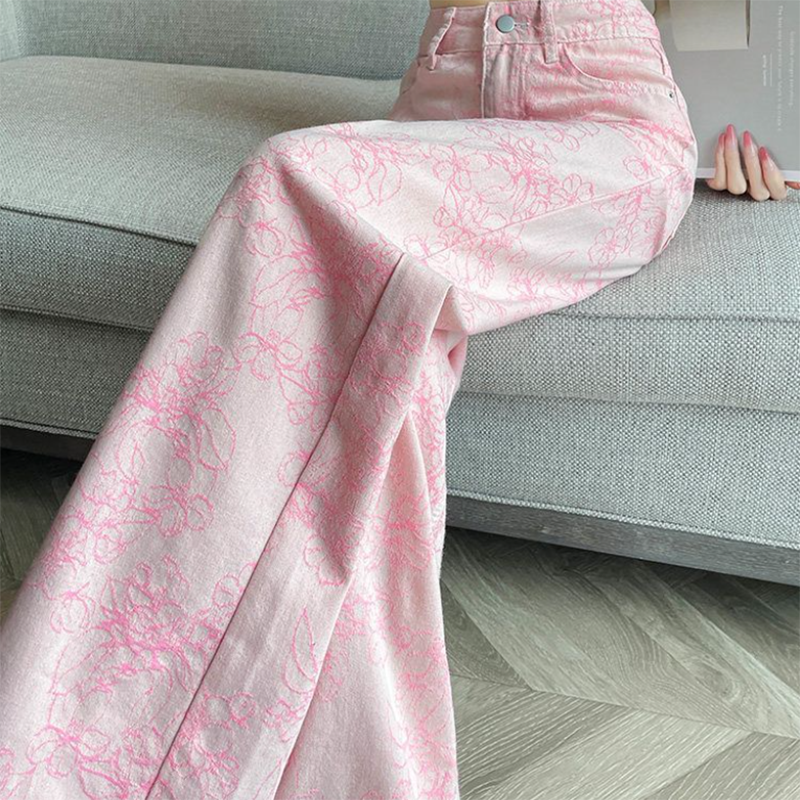Embroidery Design 3D - Pink Silk Denim Jeans Women's Summer