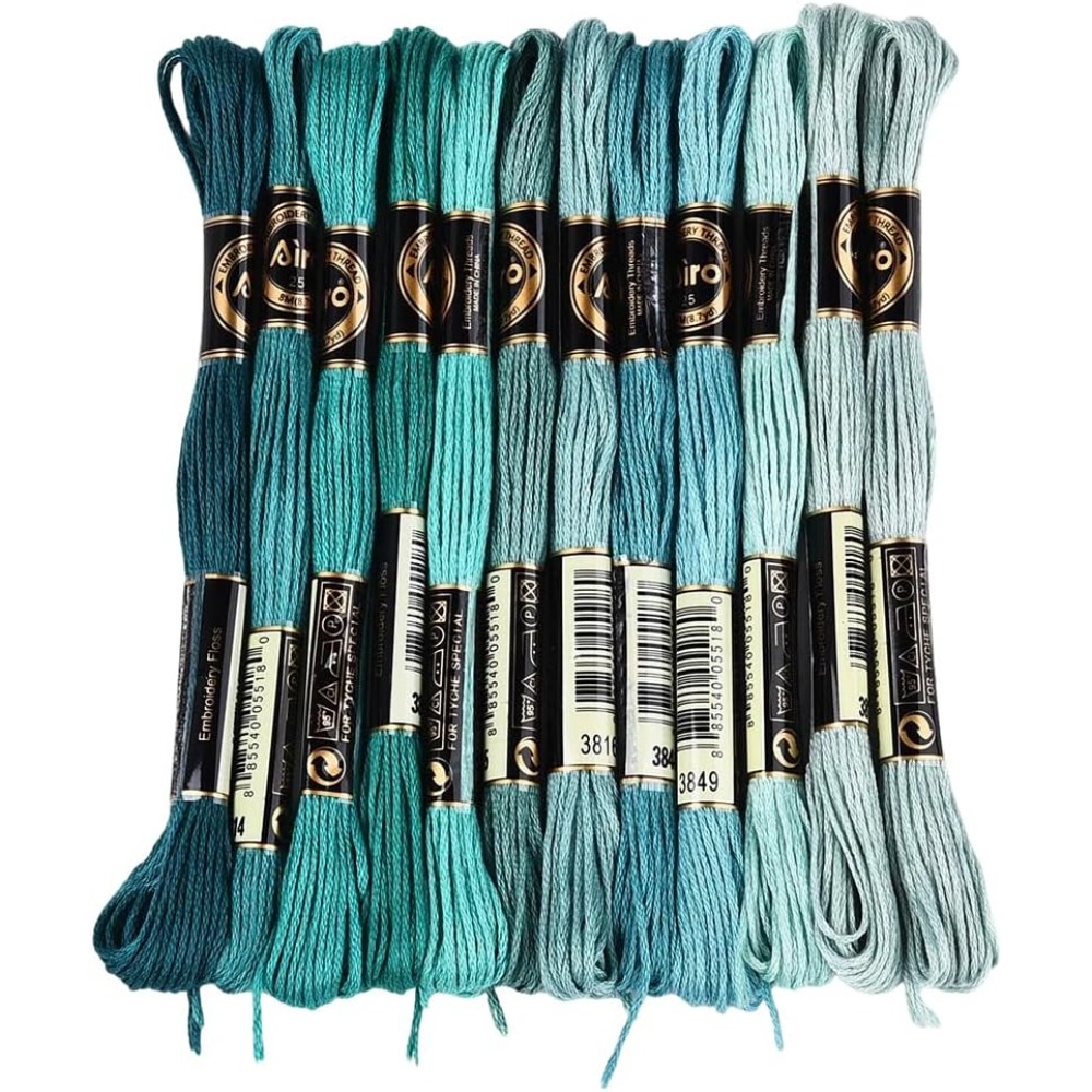 Embroidery Bracelet - 12 Skeins 6 Strands Green Embroidery