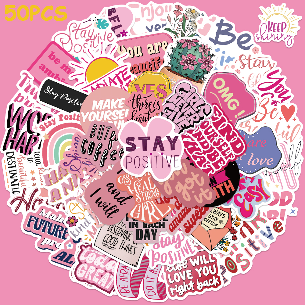 Embroidery Wall Art - 50pcs Pink Inspirational Phrase Sticker For