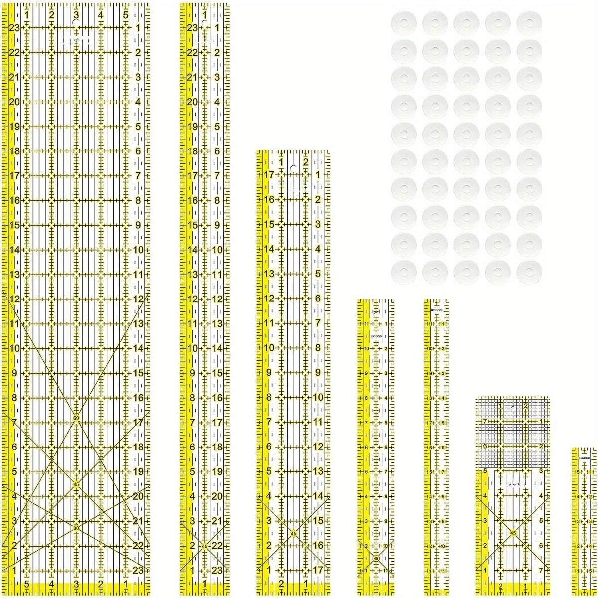 Embroidery Ring Sizes - Acrylic Ruler 7 Piece Set, Non