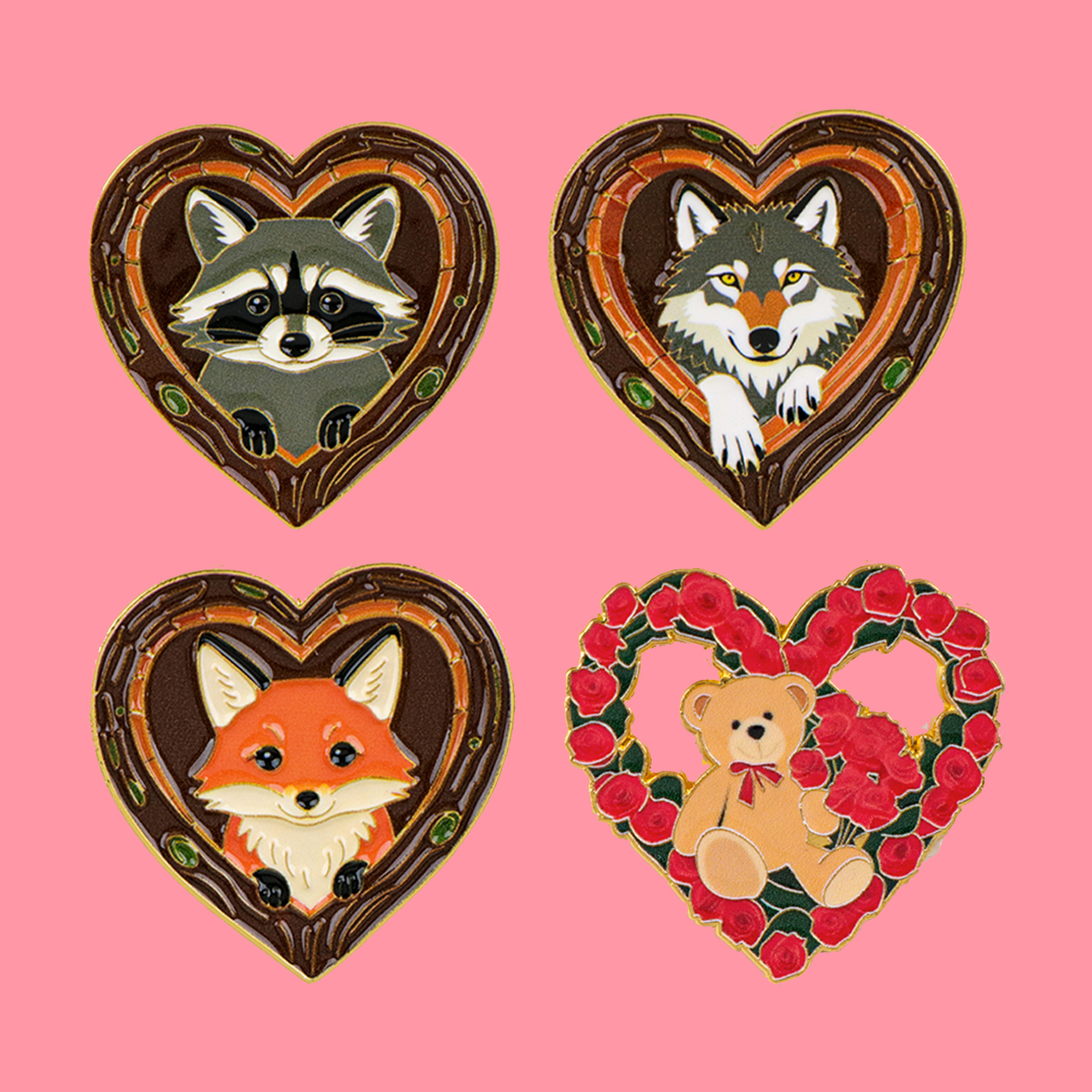 Fox Rose Bear Enamel Pins Anim – обзор и цена Embroidery Wallpaper