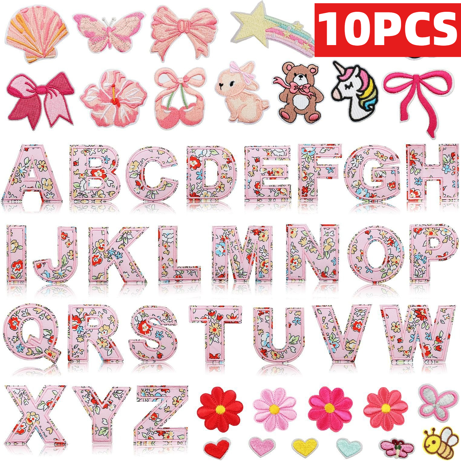 10PCS Pink Letter Cartoon Embr – обзор и цена Embroidery Alphabet Designs