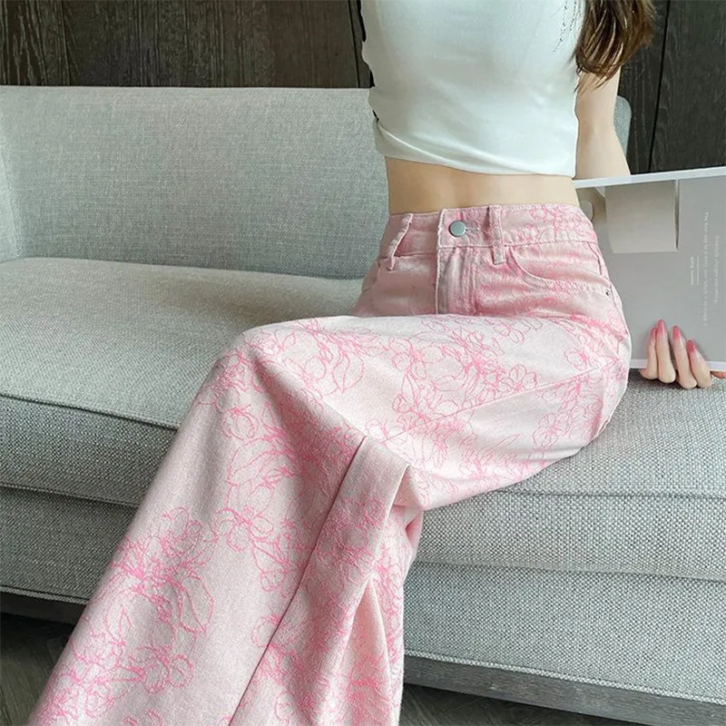Pink Silk Denim Jeans Women's  – обзор и цена Embroidery Design 3D
